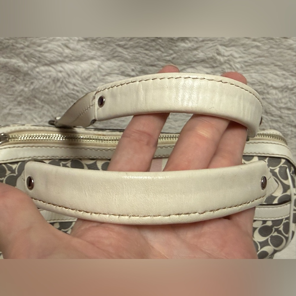 Coach Chelsea Heritage Satchel Gray & Pink Signature Stripe Tote with White Trim - Picture 12 of 13